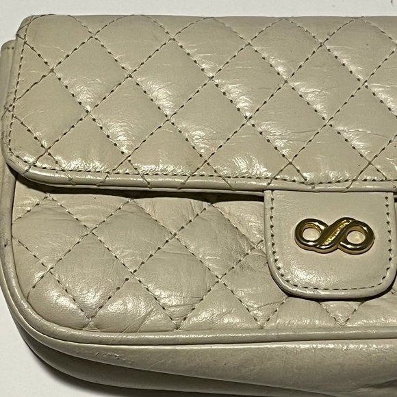 Vintage Cream Quilted Genuine Leather Clutch Purse Hong Kong Missing Strap - Picture 3 of 16